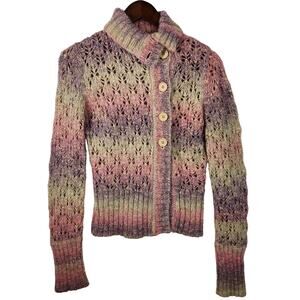 BKE Alpaca/Mohair/Acrylic Blend Cardigan Women’s SZ M Pink/Purple/Tan EUC